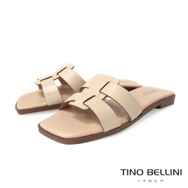 【TINO BELLINI 貝里尼】巴西進口典雅H型全真皮涼拖鞋FSQV006(裸膚)