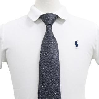 【GUCCI 古馳】GUCCI MARTIN小雙G LOGO圓點設計蠶絲領帶(寬版/白字x藍底)