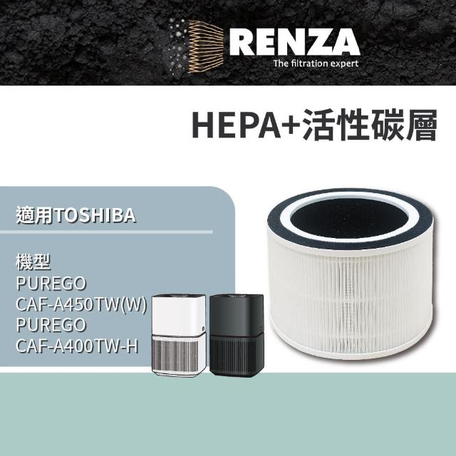 【RENZA】適用TOSHIBA 東芝 Purego CAF-A450TW CAF-A400TW 抗敏空氣清淨機(2合1HEPA+活性碳濾網 濾芯)