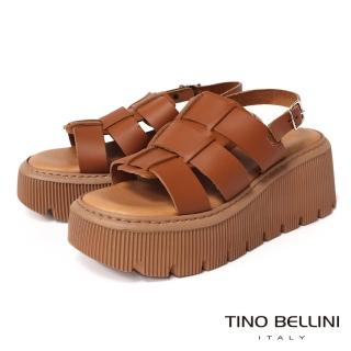 【TINO BELLINI 貝里尼】義大利簡約寬帶超厚底涼鞋FSOV013(焦糖)