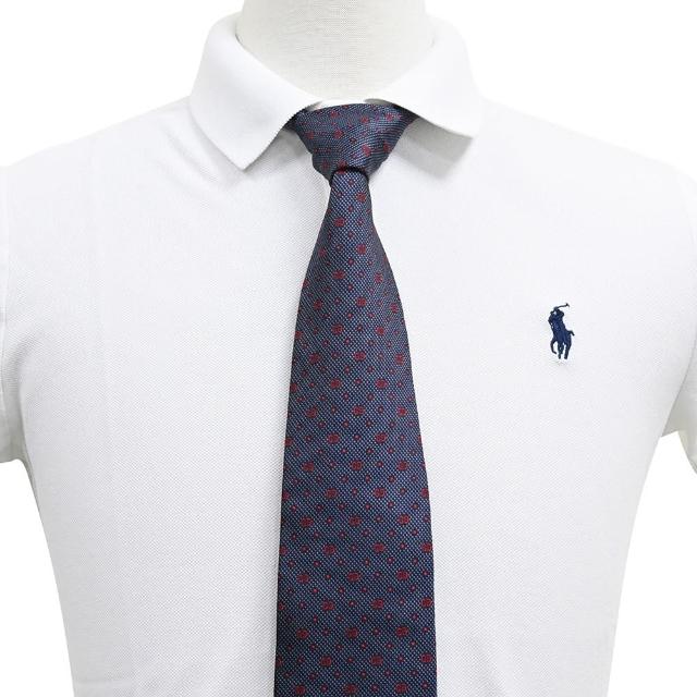 【GUCCI 古馳】GUCCI MARTIN小雙G LOGO圓點設計蠶絲領帶(寬版/紅字x藍底)