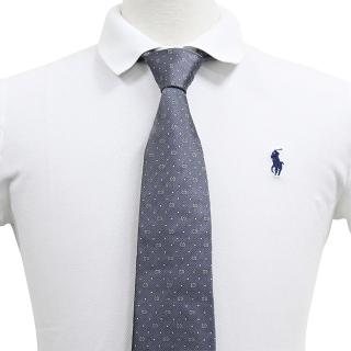 【GUCCI 古馳】GUCCI MARTIN小雙G LOGO圓點設計蠶絲領帶(寬版/白字x淺藍底)