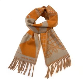 【Hermes 愛馬仕】H394800T 05 經典羊毛Camails Jacquard雙面編織流蘇圍巾(橘色)