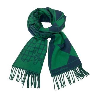 【Hermes 愛馬仕】H394800T 04 經典羊毛Camails Jacquard雙面編織流蘇圍巾(綠色)