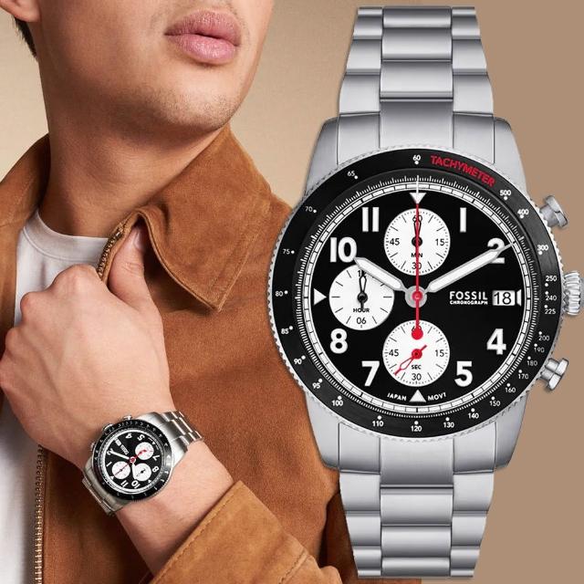 【FOSSIL】Sport Tourer 經典黑白三眼計時手錶-42mm 畢業禮物(FS6045)