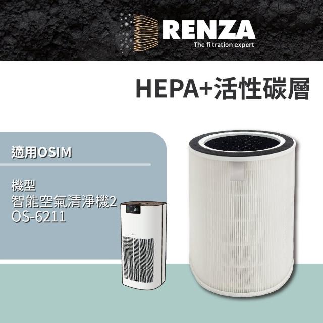 【RENZA】適用 OSIM 智能空氣清淨機2 OS-6211 空氣清淨機(2合1HEPA+活性碳濾網 濾芯 濾心)