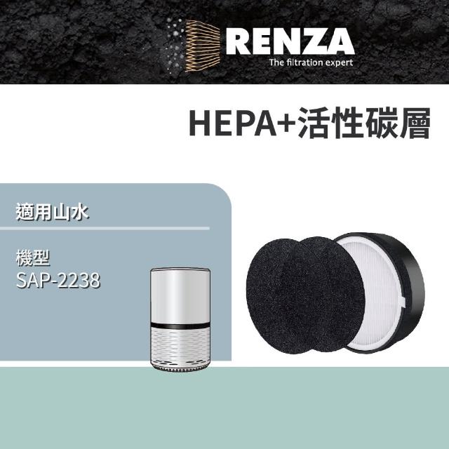 【RENZA】適用Sansui 山水 SAP-2238 觸控式多層過濾空氣清淨機(HEPA濾網+活性碳濾網 濾芯)
