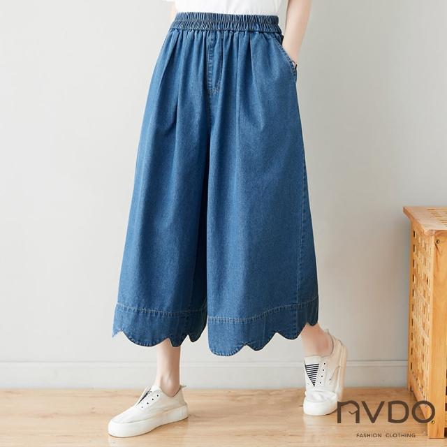【NVDO】春季預購 波浪下擺超寬鬆輕薄透氣七分褲-兩色可選(M-XL/涼感褲/F119)