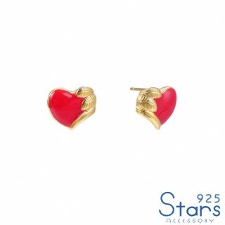 【925 STARS】純銀925復古愛心羽毛造型耳環(純銀925耳環 愛心耳環 羽毛耳環)
