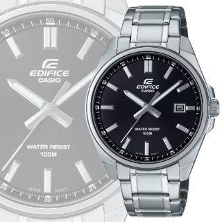 【CASIO 卡西歐】EDIFICE 堅實俐落時標 大三針運動風腕錶-黑 鋼帶(EFV-150D-1AV 防水100米)