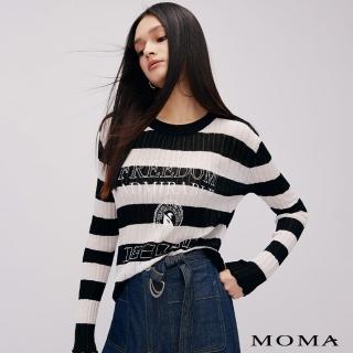 【MOMA】休閒黑白橫條標語毛衣(黑色)