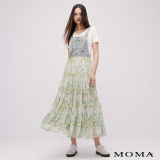 【MOMA】花卉拼接牛仔吊帶洋裝(淺綠色)
