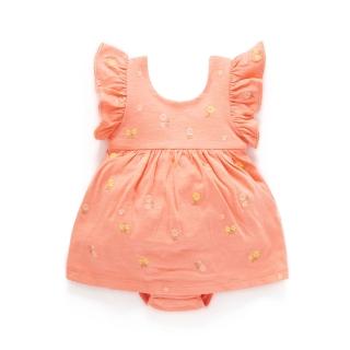 【Purebaby】澳洲有機棉 女童洋裝包屁衣 橘紅(嬰兒連身衣 有機棉 洋裝)