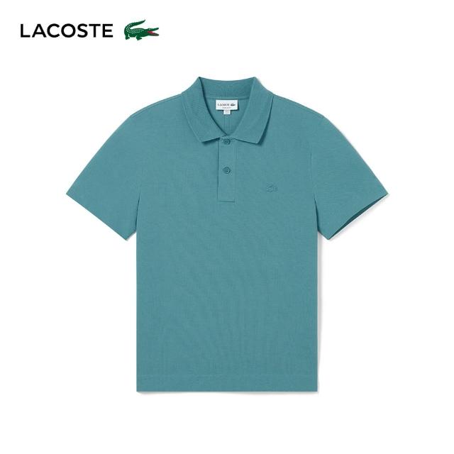 【LACOSTE】男裝-修身輕盈透氣短袖Polo衫(藍綠色)