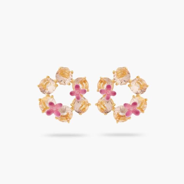 【Les Nereides】星鑽-杏桃粉色與紫丁香圈型耳環