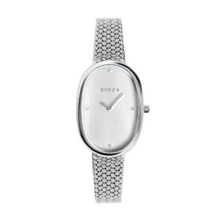 【BREDA】Jane系列 橢圓形銀殼 白色貝殼面 銀色編織不鏽鋼錶帶 女錶 手錶 母親節(1741M)