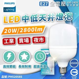 【Philips 飛利浦】20W LED 燈頭E27 中低天井燈泡 夜市燈泡 白光 全電壓