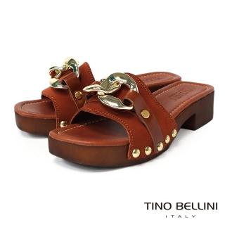 【TINO BELLINI 貝里尼】義大利雙金環麂皮厚底涼拖鞋FSRV001(焦糖)