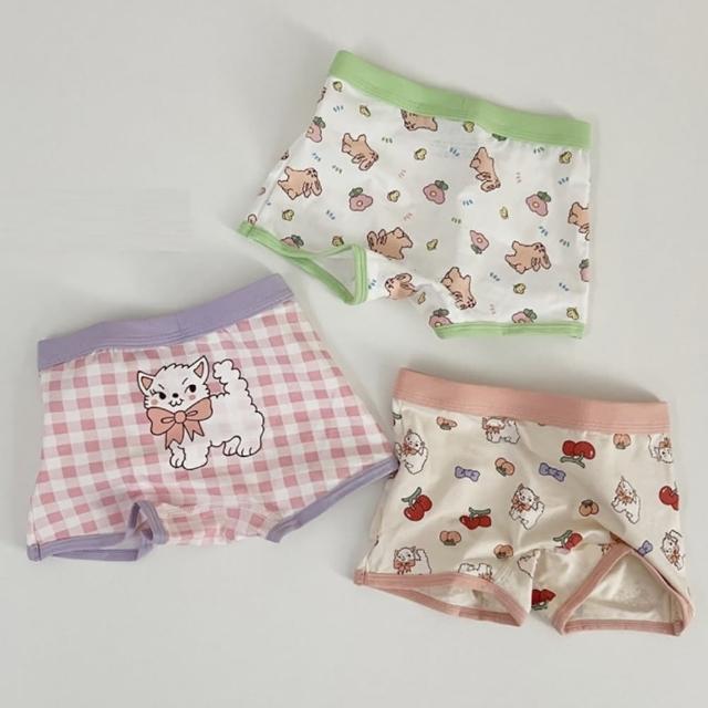 【韓國 V.Bunny】女童女孩100-160cm棉質內褲3件組 - 滿版塗鴉小貓圖案兔子(TM2402-308)