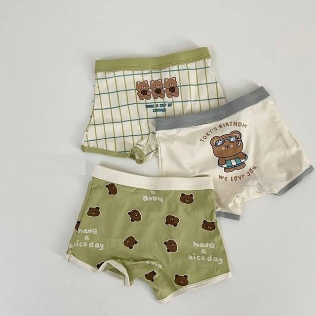 【韓國 V.Bunny】男童男孩100-160cm棉質內褲3件組 - 小熊圖案綠色系(TM2402-309)