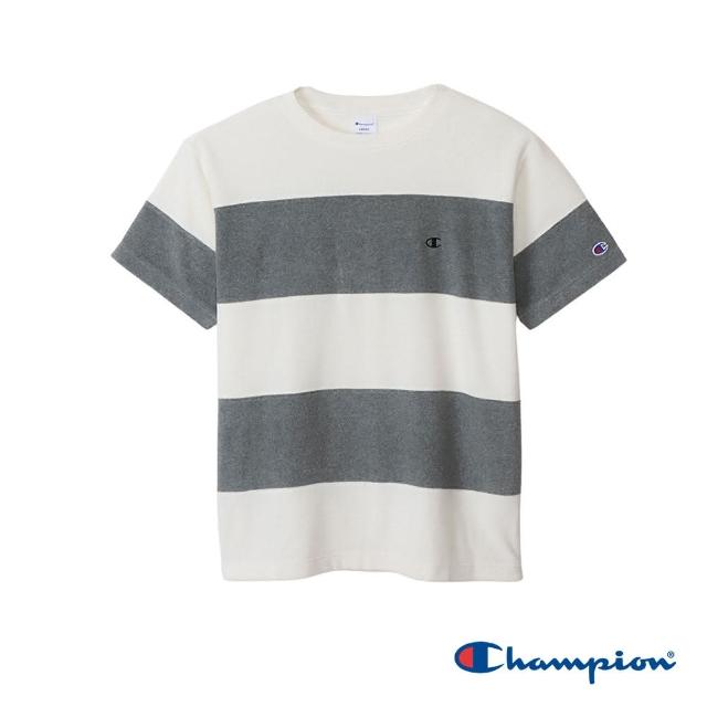 【Champion】官方直營-刺繡LOGO拼接短袖T恤-男(白色)