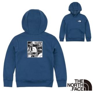 【The North Face】童 翻轉LOGO印花連帽大學T/機能性運動衫/休閒旅行(7WPP-HDC 藍色)