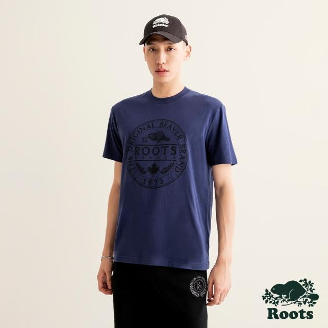 【Roots】Roots 男裝- ORIGINAL BEAVER短袖T恤(海軍藍)
