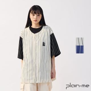 【plain-me】PM-LOGO條紋棒球衫 PLN0121-241(男/女款 共2色 落肩 棒球衫 休閒上衣)