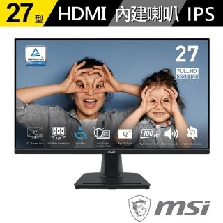 【MSI 微星】PRO MP275 27型 IPS 100Hz 平面護眼商用螢幕(EyesErgo護眼技術/HDMI/1ms/內建喇叭)