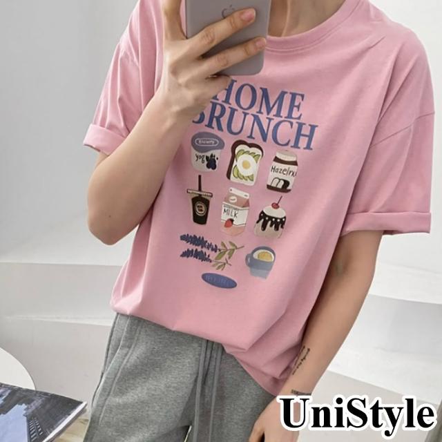 【UniStyle】圓領短袖T恤 韓版萌趣下午茶印花上衣 女 UP1561(粉)