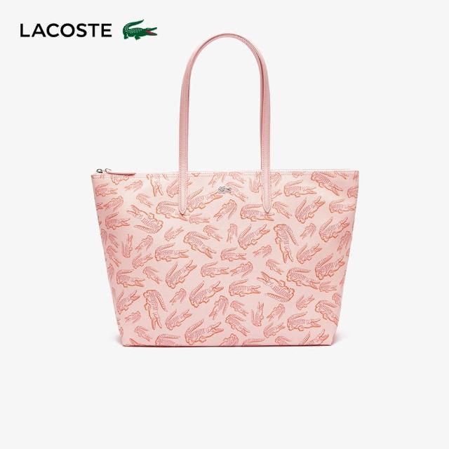 【LACOSTE】包款-大號Lacoste L.12.12網眼印花托特包(粉紅色)