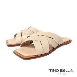 【TINO BELLINI 貝里尼】巴西進口簡約編織全真皮涼拖鞋FSQT012(裸膚)