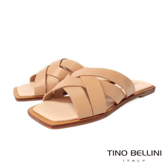 【TINO BELLINI 貝里尼】巴西進口簡約編織全真皮涼拖鞋FSQT012(裸棕)