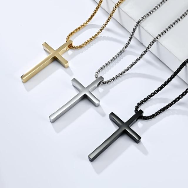 【Jpqueen】男女簡約光面鋼飾十字架項鍊(3色可選)