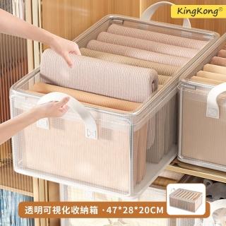 【kingkong】2入組 透明PVC鋼架衣物收納箱 衣褲收納盒 抽屜收納筐 帶提手(47x28x20cm)