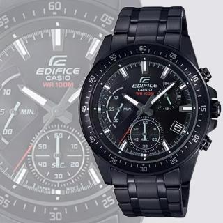 【CASIO 卡西歐】EDIFICE 全黑錶圈錶盤 標準中尺寸三眼碼錶功能計時腕錶(EFV-540DC-1AV 防水100米)