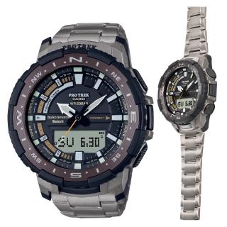 【CASIO 卡西歐】PRO TREK 藍牙 四大感應器 水上活動 釣魚定時器 鈦金屬手錶(PRT-B70T-7)