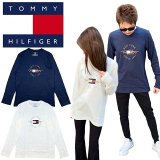 【Tommy Hilfiger】休閒純棉 LOGO字樣 長袖薄款T恤(美國進口平行輸入 版型偏大)