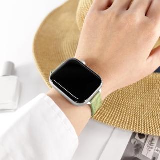 【Watchband】Apple Watch / 全系列通用錶帶 蘋果手錶替用錶帶 細版圖騰 銀鋼扣 真皮錶帶(淺綠色)