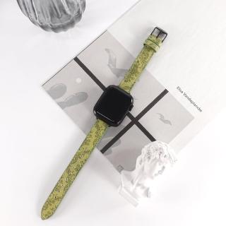 【Watchband】Apple Watch / 全系列通用錶帶 蘋果手錶替用錶帶 細版圖騰 黑鋼扣 真皮錶帶(深綠色)