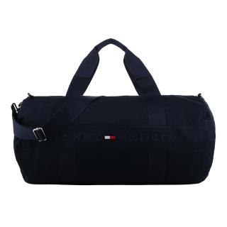 【Tommy Hilfiger】字母標誌槓條棉質兩用大旅行袋(深藍)
