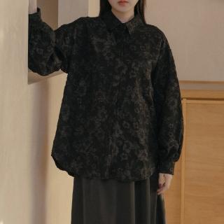 【Queenshop】女裝 長袖 立體緹花設計寬版襯衫-黑 現+預 01025279