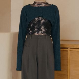 【Queenshop】女裝 長袖 坑條造型短版排釦針織罩衫-藍 現+預 01098105
