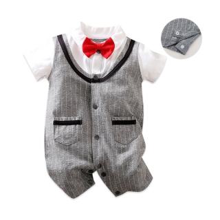 【JoyNa】造型連身短袖包屁衣 童裝 嬰兒連身衣 灰色(開扣設計/方便穿脫)