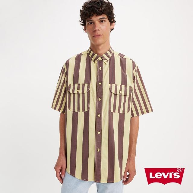 【LEVIS 官方旗艦】Skateboarding滑板系列 男款 雙袋條紋短袖襯衫 人氣新品 A4329-0003