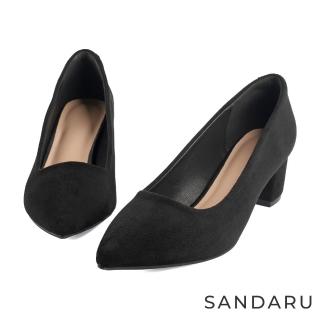 【SANDARU 山打努】跟鞋 尖頭素面絨布4.5cm中跟鞋(黑)