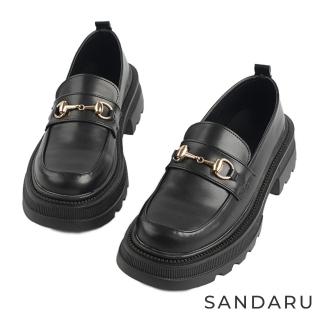 【SANDARU 山打努】樂福鞋 方頭馬銜釦厚底紳士鞋(黑)