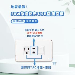 【易智快充】磐石系列-國際牌 Panasonic Risna 面板 50W USB快充插座(插座+50W USB+開關)