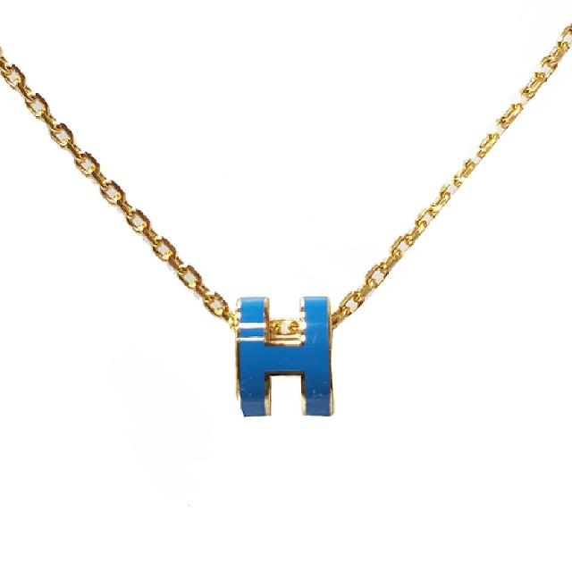 【Hermes 愛馬仕】H147992F 73 經典Mini Pop H立體簍空橢圓LOGO項鍊(藍色)