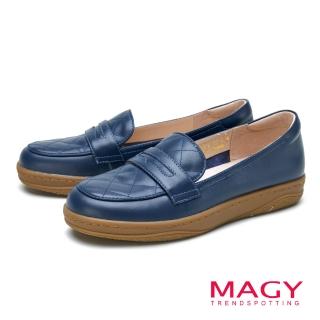 【MAGY】牛皮縫線厚底樂福鞋(藍色)